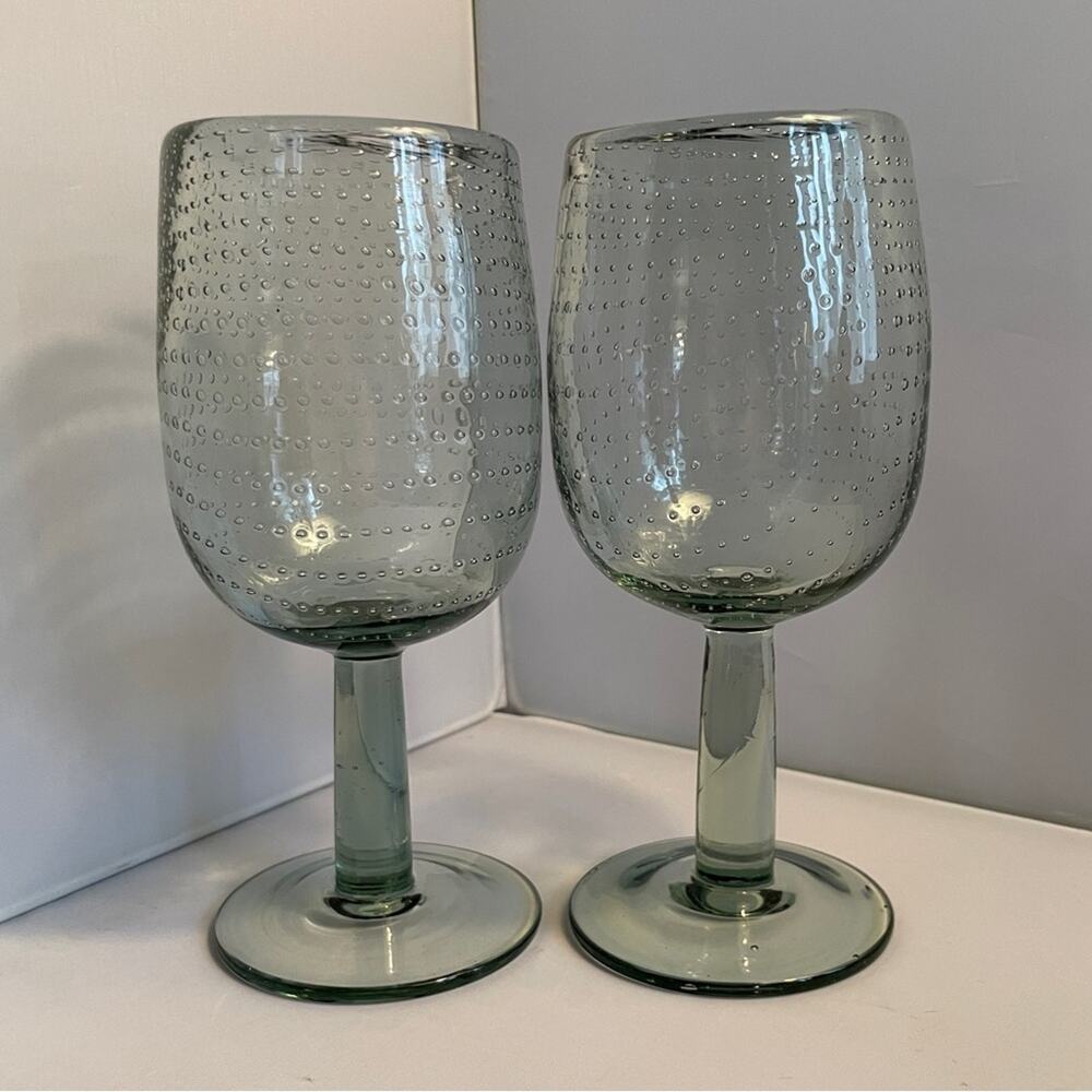 Pair Handblown Bullicante Glass Drinking Glasses‎ EUC